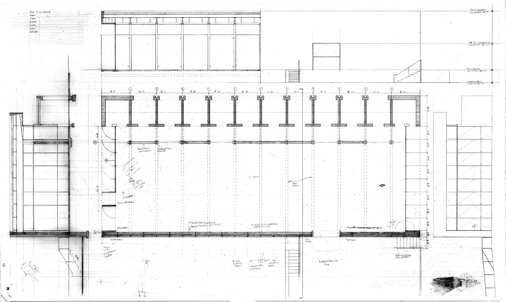 Plan, Section, and Elevation of Space for Construction